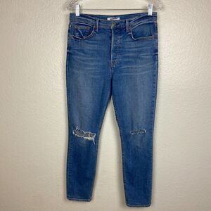 Grlfrnd "Karolina" High Rise Distressed Button Fly Skinny Jeans "Drive On" SZ 28